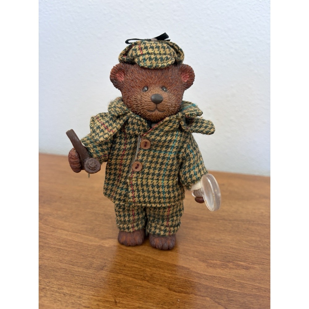 Russ Teddy Town Sherlock Holmes‎ Resin Collectable 5" w/ Pipe & Magnifying Glass